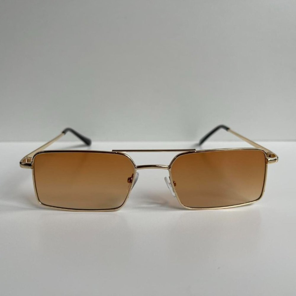 Vintage Y2K 90s 2000s unique slim gold trim square sunglasses